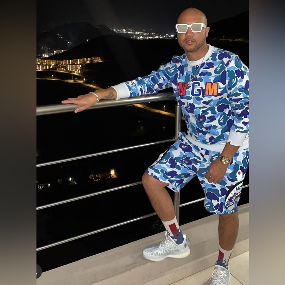 Bape Blue Camo a sweatshirt & shorts combo